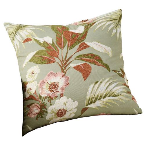 Pottery Barn Vintage Islands Tropical Floral Emb Cushion Cover 61cm Green